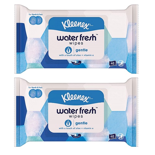 Kleenex Water Fresh Wipes Gentle Touch of Aloe + Vitamin E, 40 Wipes I Pack OF 2